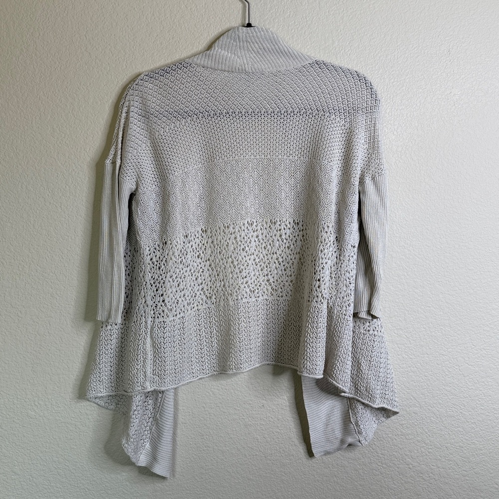 Eileen Fisher silk crocheted waterfall cardigan small oatmeal - Picture 5 of 5